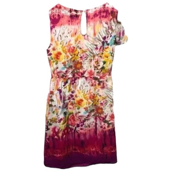 Trulli Dress Multicolor Floral Print Keyhole Pockets Lined One Short Sleeve 4‎ - Picture 2 of 8